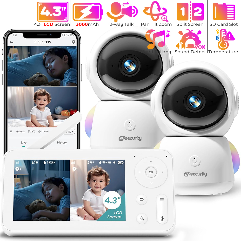 Baby Nursery Music - 2K babyfoon met 2 camera's en