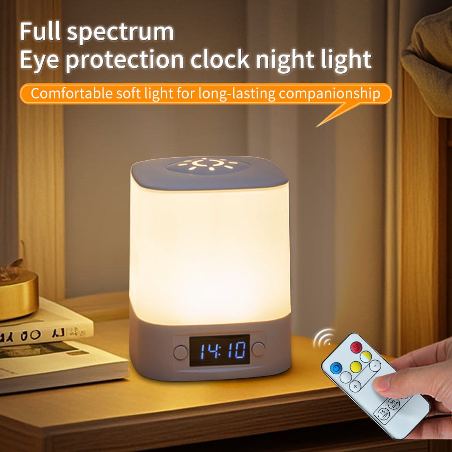 Baby Nursery Table Lamp - Draagbaar led-nachtlampje met kloktijdweergave Oplaadbare afstandsbediening