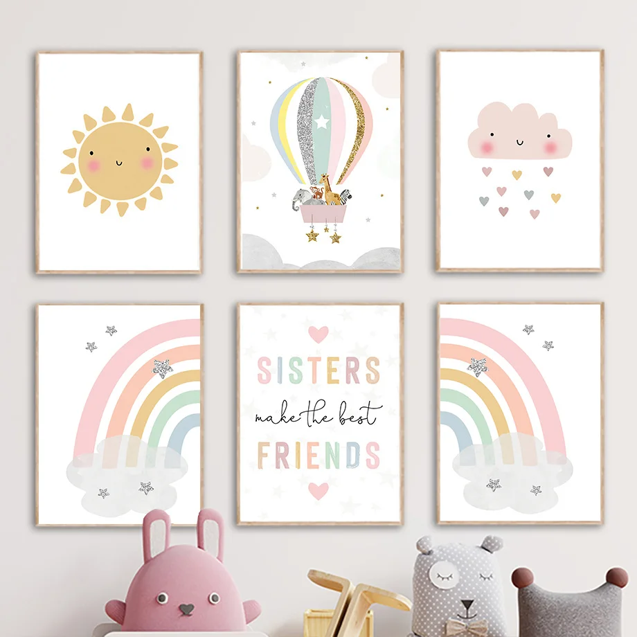 Baby Nursery Things - Giraffe Olifant Heteluchtballon Zon Regenboog Kinderkamer
