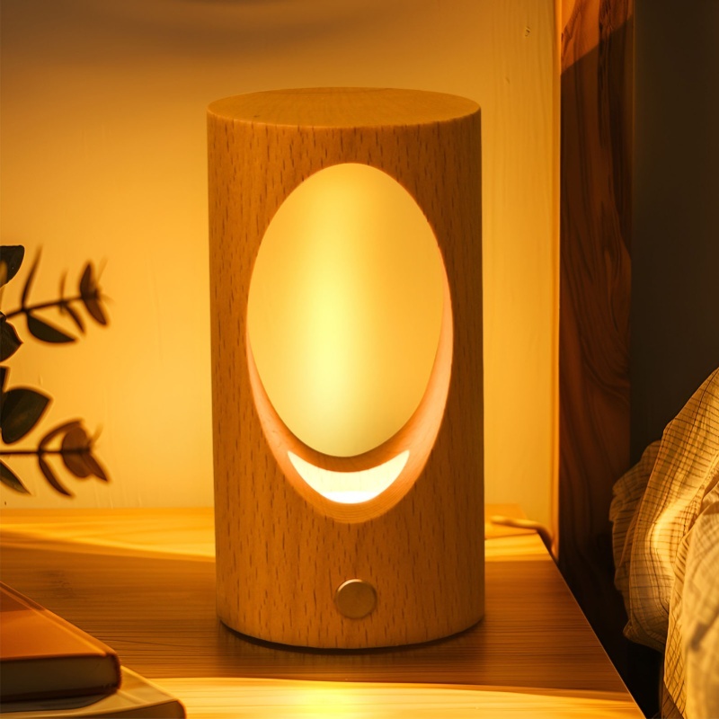 Baby Nursery Table Lamp - Baby-nachtlampje Oplaadbaar LED-nachtkastje Dimbaar Houten tafellamp
