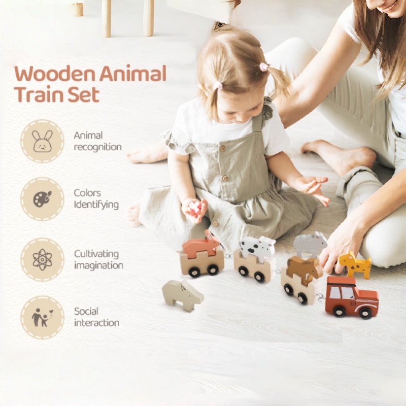 Kleurrijk houten duwtreintje m - Baby Nursery Music recensie en prijs