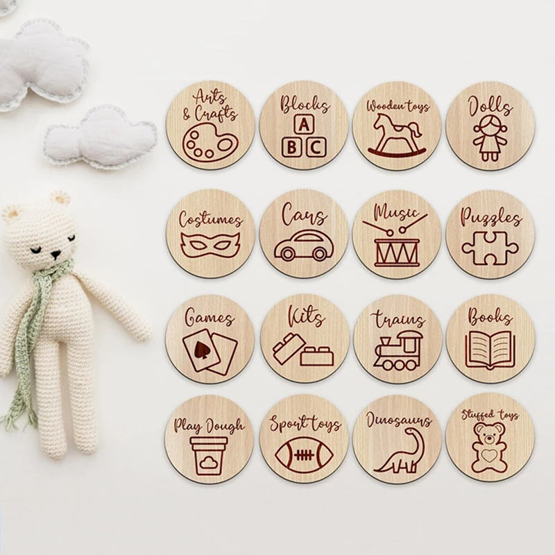 Houten opberglabels kinderkame - Baby Nursery Things recensie en prijs
