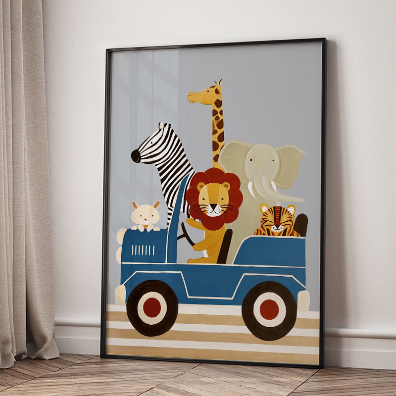 Grappige cartoon dieren auto b - Baby Nursery Things recensie en prijs